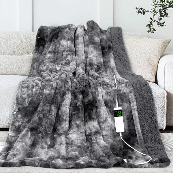 Inhand Heated Blanket Electric Throw - 50"x60" Tie-dyed Flannel Heating Blanket Throw Auto-Off 10 Heat Level Over-Heat Protection