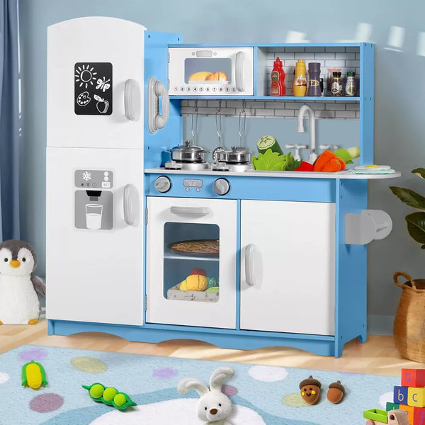 Kinder King Wooden Kids Play Kitchen, Toy Kitchen Playset for Toddler, Pretend Oven, Microwave, Realistic Kitchen Sets for Boys Girls Age 3+