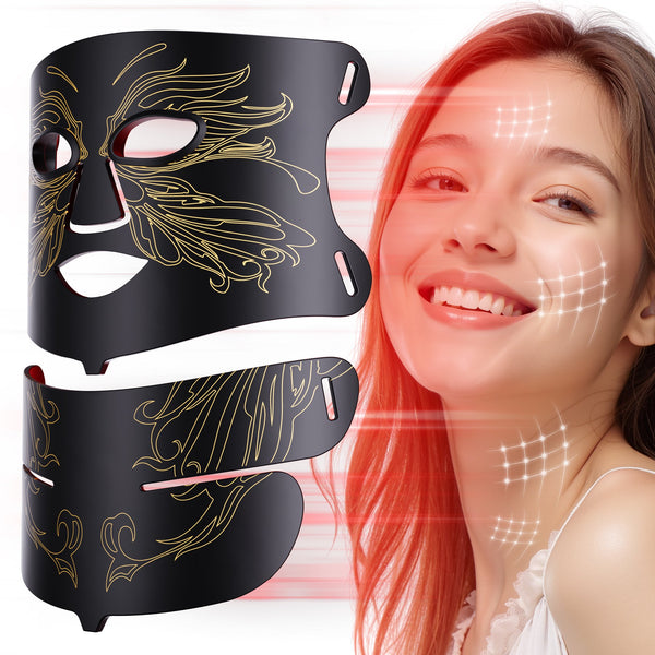 SMALLRT Red Light Therapy for Face, 7 Modes LED Face Mask & Neck Mask Light Therapy At Home, Black
