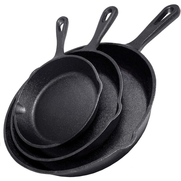 Cast Iron Skillet Set, AOKIWO 3-Piece Pre-Seasoned Pan Cookware Set, 10", 8", 6" Frying Pans with Handles, Heavy-Duty Cookware Set with Non-Stick Surface For Saute, Cooking, Pizza