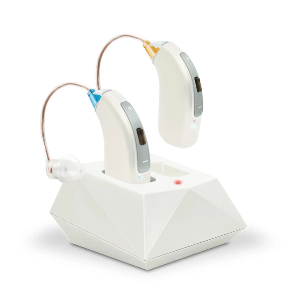 ELCTRTICI Hearing Aid for Seniors with 32 Channels & 4 Modes, Rechargeable Binaural Hearing Aid with Noise Reduction, Portable Charging Dock (White)