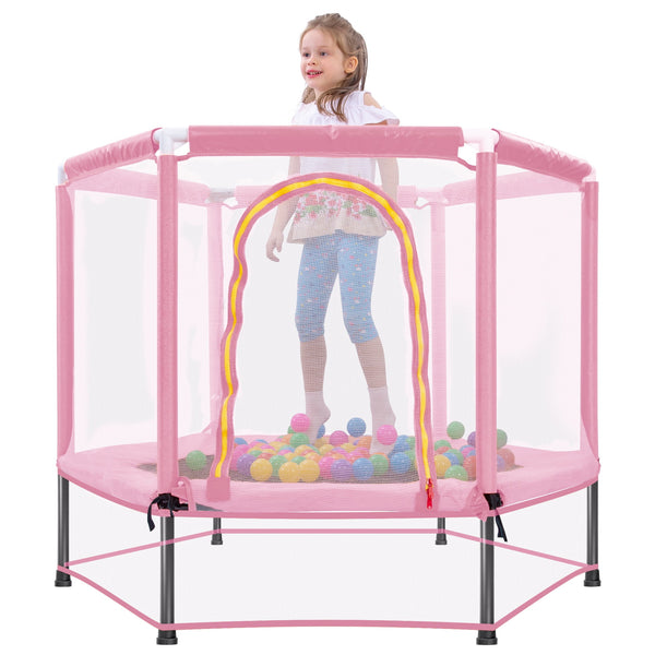 Tollder Trampoline for Kids, Mini Trampoline with Baksketball Hoop, Segmart Recreational Trampolines with Safety Enclosure Net, Adjustable Toddler Trampoline for Birthday Christmas Gifts