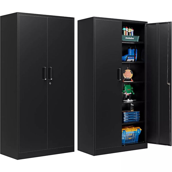 Mlezan Metal Storage Cabinets with Lock, Garage Storage Cabinet with 2 Door and 5 Adjustable Shelves, for Home, Office, Gym, Garage
