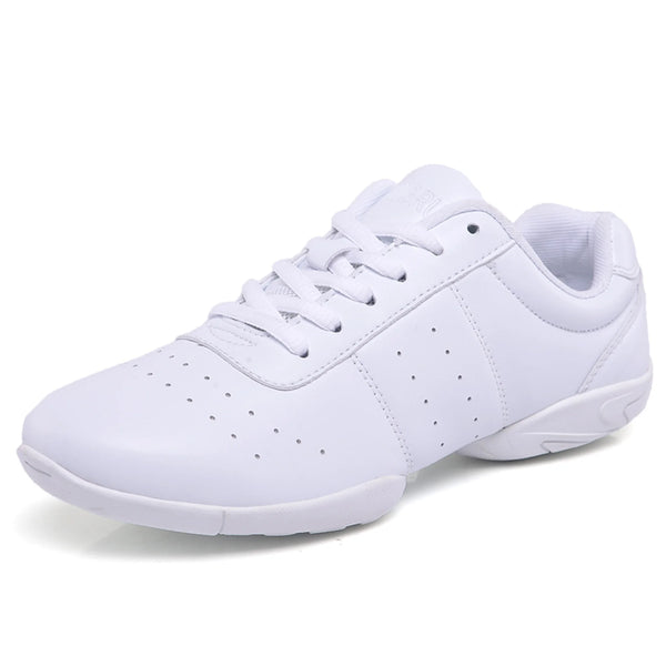 HAOSHIDUO Women's Cheerleading Shoes, Girl's White Cheer Shoes with Breathable PU Leather Soft Soled for Training, Dancing, Yoga