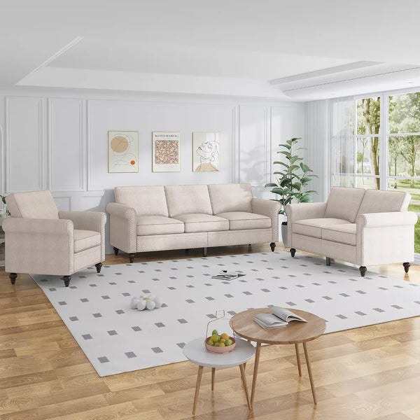 Mjkone 3-Piece Living Room Set,3-Seater Sofa Couch&Loveseat Sofa&Single Sofa Chair