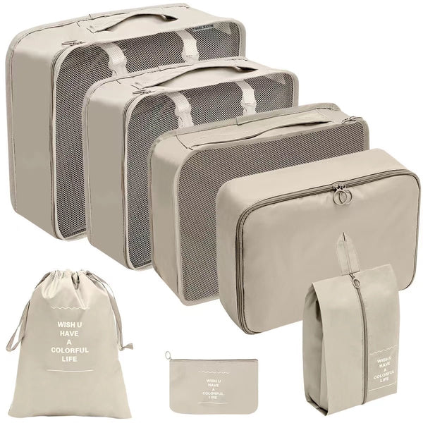 OKAKA 7 Set Packing Cubes Luggage Organizer Bags Lightweight Breathable for Travel Accessories,Beige