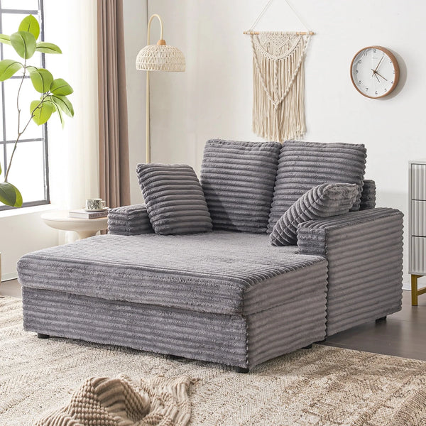 Furniliving Oversized Chaise Lounge Chair Indoor, Upholstered Sofa Bed with Throw Pillows and Armrests, Sleeper Chair for Living Room, Bedroom, Grey