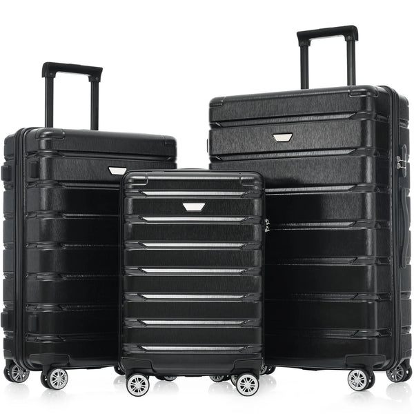 Hardshell Luggage Set 3 Piece, Durable ABS+PC Travel Suitcase with Spinner Wheels for Men Women,Black(20inch 24inch 28inch)