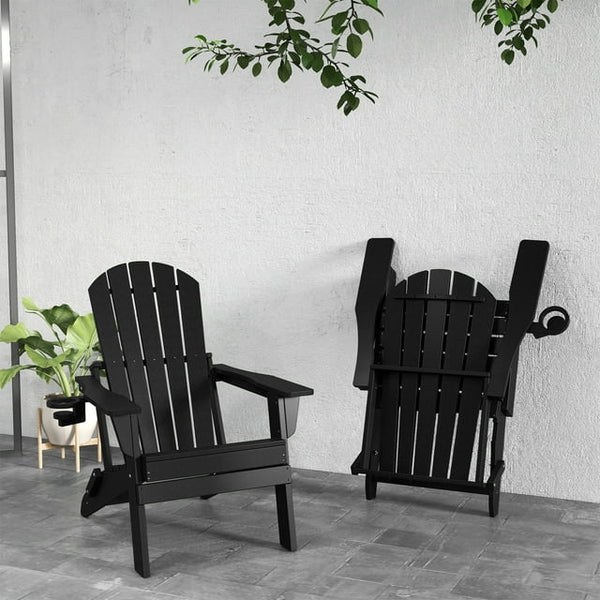 FOOWIN HDPE Folding Adirondack Chair, Fire Pit Chairs with Cup Holder, Black