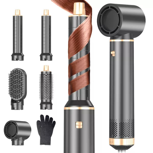 Dryhsip 5-in-1 Hair Dryer Brush Hot Air Styler,Curling & Straightening Brush,Negative Ion,Multi Function,3 Heat Settings,for All Hair Types,Grey