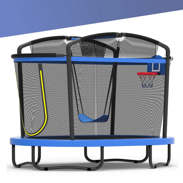 Seizeen Trampoline for Kids - 6FT Outdoor Trampoline with Enclosure, Oval Recreational Trampoline w/Basketball Hoop, Swing